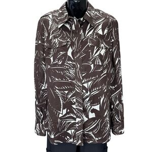 Tory Burch Cotton Long Sleeve Button Down Shirt Brown Palm Print Size 8